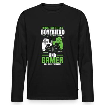Two Titles Boyfriend Gamer Video Game Lover Gaming - Men's Premium Organic Long Sleeve Shirt - black - Front - Nico (187cm)