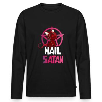 Cute Cat Devil Satan Horror Scary Halloween - Men's Premium Organic Long Sleeve Shirt - black - Front - Nico (187cm)