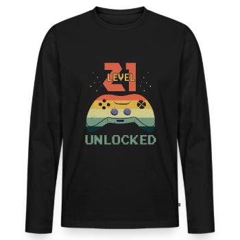 Amateur de jeux vidéo vintage Age 21 Niveau débloqué - T-shirt manches longues Premium bio Homme - noir - Devant - Nico (187cm)