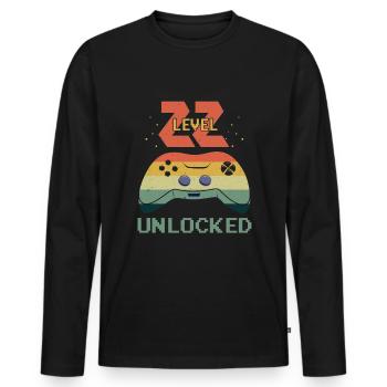 Amateur de jeux vidéo vintage Age 22 Niveau débloqué - T-shirt manches longues Premium bio Homme - noir - Devant - Nico (187cm)