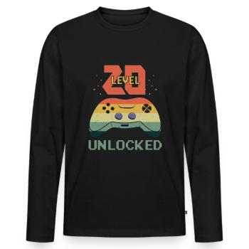 Vintage Video Game Lover Age 20 Level Unlocked - Men's Premium Organic Long Sleeve Shirt - black - Front - Nico (187cm)