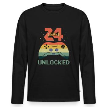Vintage Video Game Lover Age 24 Level Unlocked - Men's Premium Organic Long Sleeve Shirt - black - Front - Nico (187cm)