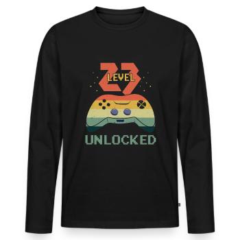 Amateur de jeux vidéo vintage Age 23 Niveau débloqué - T-shirt manches longues Premium bio Homme - noir - Devant - Nico (187cm)