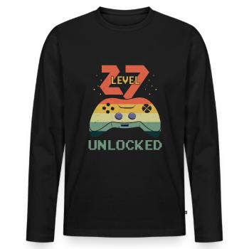 Vintage Video Game Lover Age 27 Level Unlocked - Men's Premium Organic Long Sleeve Shirt - black - Front - Nico (187cm)