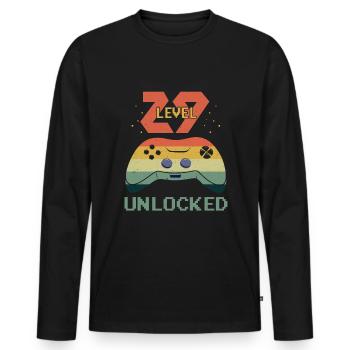 Amateur de jeux vidéo vintage Age 29 Niveau débloqué - T-shirt manches longues Premium bio Homme - noir - Devant - Nico (187cm)