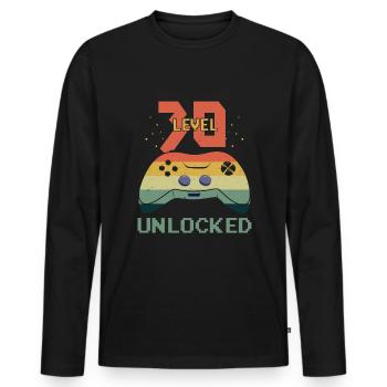 Amateur de jeux vidéo vintage Age 30 Niveau débloqué - T-shirt manches longues Premium bio Homme - noir - Devant - Nico (187cm)