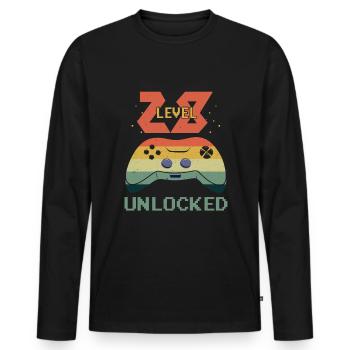 Vintage Video Game Lover Age 28 Level Unlocked - Men's Premium Organic Long Sleeve Shirt - black - Front - Nico (187cm)