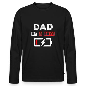 Batterie Papa De Trois Garçons Bonne Fête des Pères - T-shirt manches longues Premium bio Homme - noir - Devant - Nico (187cm)