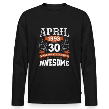 Vintage April 1993 30 Year Old Birth Awesome - Men's Premium Organic Long Sleeve Shirt - black - Front - Nico (187cm)
