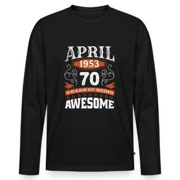 Millésime Avril 1953 Naissance de 70 ans Génial - T-shirt manches longues Premium bio Homme - noir - Devant - Nico (187cm)