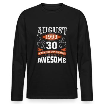 Vintage August 1993 30 Year Old Birth Awesome - Men's Premium Organic Long Sleeve Shirt - black - Front - Nico (187cm)