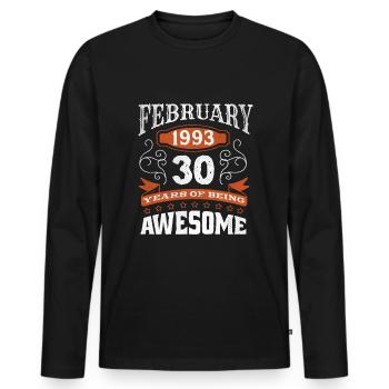 Vintage February 1993 30 Year Old Birth Awesome - Men's Premium Organic Long Sleeve Shirt - black - Front - Nico (187cm)