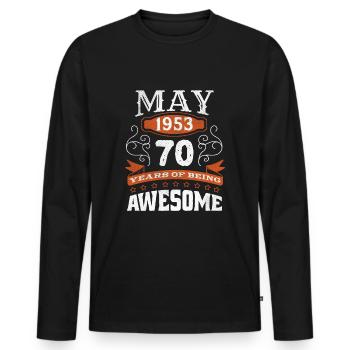 Vintage May 1953 70 Year Old Birth Awesome - Männer Premium Bio Langarmshirt - Schwarz - Vorne - Nico (187cm)
