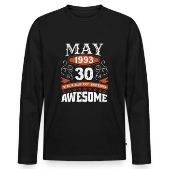 Vintage May 1993 30 Year Old Birth Awesome - Men's Premium Organic Long Sleeve Shirt - black - Front - Nico (187cm)