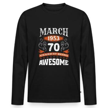 Millésime Mars 1953 Naissance de 70 ans Génial - T-shirt manches longues Premium bio Homme - noir - Devant - Nico (187cm)