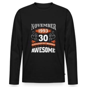 Vintage November 1993 30 Year Old Birth Awesome - Men's Premium Organic Long Sleeve Shirt - black - Front - Nico (187cm)