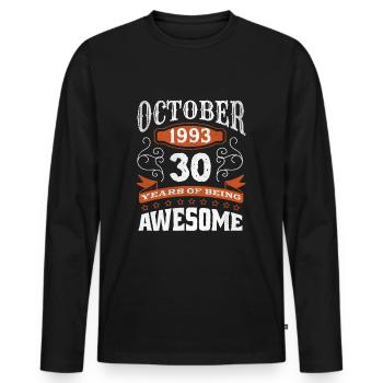 Vintage October 1993 30 Year Old Birth Awesome - Men's Premium Organic Long Sleeve Shirt - black - Front - Nico (187cm)