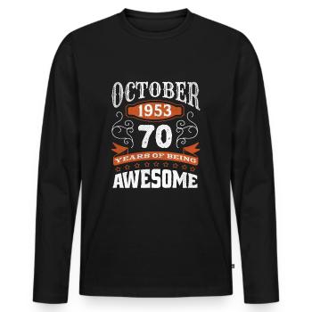 Millésime Octobre 1953 Naissance de 70 ans Génial - T-shirt manches longues Premium bio Homme - noir - Devant - Nico (187cm)