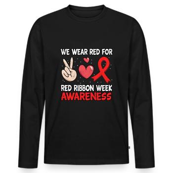 Peace Ribbon Week Awareness Month October Wear Red - Männer Premium Bio Langarmshirt - Schwarz - Vorne - Nico (187cm)