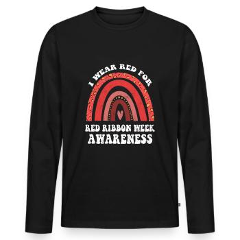 Rainbow Ribbon Week October I Wear Red Awareness - Männer Premium Bio Langarmshirt - Schwarz - Vorne - Nico (187cm)