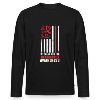 Red Flag Ribbon Heart Week Wear Red - Männer Premium Bio Langarmshirt - Schwarz - Vorne - Nico (187cm)