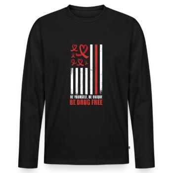 Red Flag Ribbon Heart Week In October Unique Red - Männer Premium Bio Langarmshirt - Schwarz - Vorne - Nico (187cm)