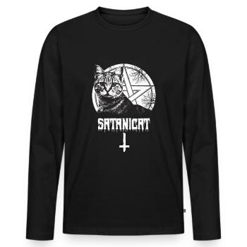 Pentagram Cute Cat Occult Satanic Gothic Halloween - Männer Premium Bio Langarmshirt - Schwarz - Vorne - Nico (187cm)
