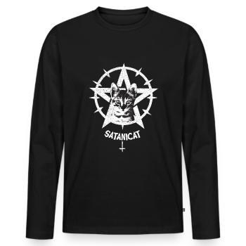 Pentagram Cat Occult Satanic Gothic Halloween - Men's Premium Organic Long Sleeve Shirt - black - Front - Nico (187cm)