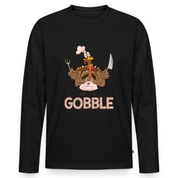 Gobble Funny Crazy Turkey Thanksgiving - Men's Premium Organic Long Sleeve Shirt - black - Front - Nico (187cm)