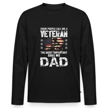 Important Appel papa Américain Fier des vétérans - T-shirt manches longues Premium bio Homme - noir - Devant - Nico (187cm)