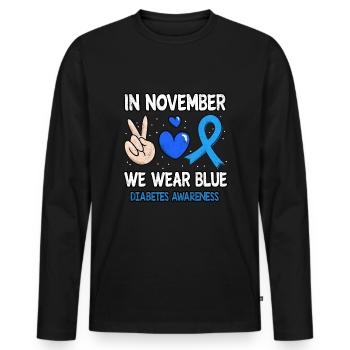 Love Peace Blue November Diabetes Awareness - Männer Premium Bio Langarmshirt - Schwarz - Vorne - Nico (187cm)