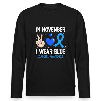 Heart Peace Blue In November Diabetes Awareness - Männer Premium Bio Langarmshirt - Schwarz - Vorne - Nico (187cm)
