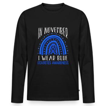 I Wear Rainbow Diabetes Awareness Blue In November - Männer Premium Bio Langarmshirt - Schwarz - Vorne - Nico (187cm)