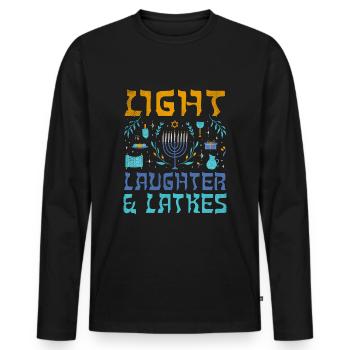 Light Latkes Juif Noël Juif Hanoukka Modèle - T-shirt manches longues Premium bio Homme - noir - Devant - Nico (187cm)