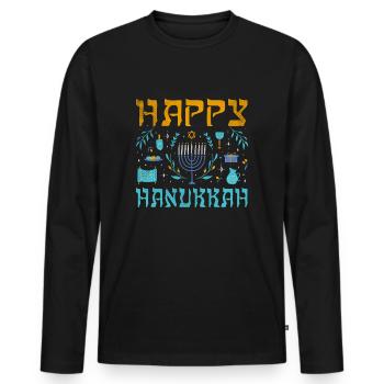 Noël juif Joyeux Hanoukka Modèle - T-shirt manches longues Premium bio Homme - noir - Devant - Nico (187cm)