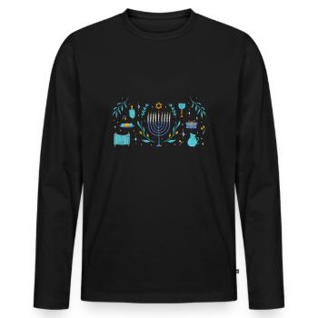 Ornements Juifs de Noël Juifs Hanoukka Éléments - T-shirt manches longues Premium bio Homme - noir - Devant - Nico (187cm)