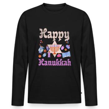 Noël juif Kawaii Joyeux Hanoukka - T-shirt manches longues Premium bio Homme - noir - Devant - Nico (187cm)