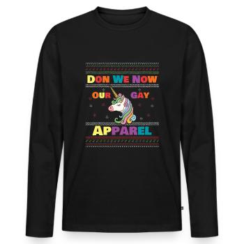 December Rainbow Unicorn Gay Pride LGBT Christmas - Männer Premium Bio Langarmshirt - Schwarz - Vorne - Nico (187cm)