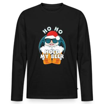 Hold Drink Beer Lover Santa Ugly Christmas 2022 - Männer Premium Bio Langarmshirt - Schwarz - Vorne - Nico (187cm)