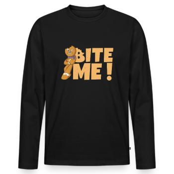 Bite Cookie December Santa Joke Funny Christmas - Men's Premium Organic Long Sleeve Shirt - black - Front - Nico (187cm)