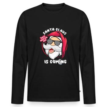 Décembre Père Noël arrive Blague Noël drôle - T-shirt manches longues Premium bio Homme - noir - Devant - Nico (187cm)