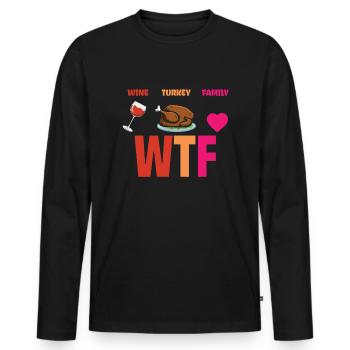 Vin Turquie Famille Drôle de Thanksgiving - T-shirt manches longues Premium bio Homme - noir - Devant - Nico (187cm)