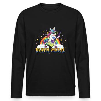 Licorne Arc-en-ciel Metal Music Lover Guitar Rocker - T-shirt manches longues Premium bio Homme - noir - Devant - Nico (187cm)