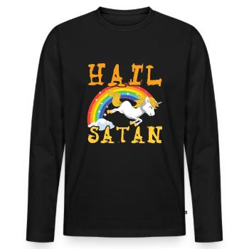 Hail Satan Licorne Arc-en-ciel Metal Musique Amateur de Rock - T-shirt manches longues Premium bio Homme - noir - Devant - Nico (187cm)