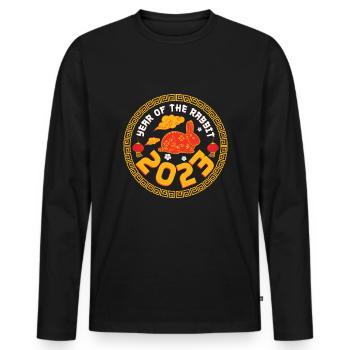 Élément Nouvel An chinois Lapin 2023 Nouvel An - T-shirt manches longues Premium bio Homme - noir - Devant - Nico (187cm)