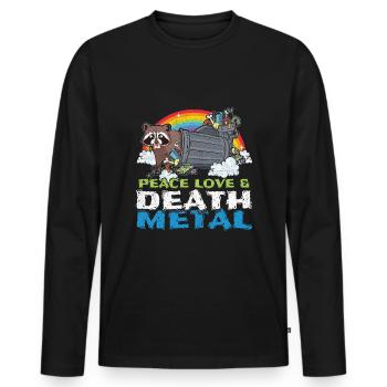 Trash Racoon Love Peace Metal Music Heavy Rock - T-shirt manches longues Premium bio Homme - noir - Devant - Nico (187cm)