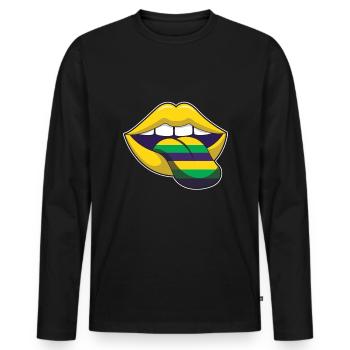 Lick Tongue Lips Festival Parade Beads Mardi Gras - Männer Premium Bio Langarmshirt - Schwarz - Vorne - Nico (187cm)