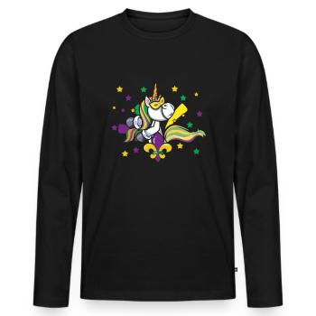 Dancing Unicorn Festival Parade Beads Mardi Gras - Männer Premium Bio Langarmshirt - Schwarz - Vorne - Nico (187cm)