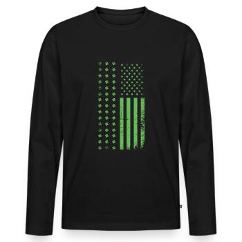 US Flag Saint Paddy Shamrock Saint Patrick Day - Men's Premium Organic Long Sleeve Shirt - black - Front - Nico (187cm)