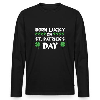 Naissance Lucky Shamrock Clover Saint Patricks - T-shirt manches longues Premium bio Homme - noir - Devant - Nico (187cm)